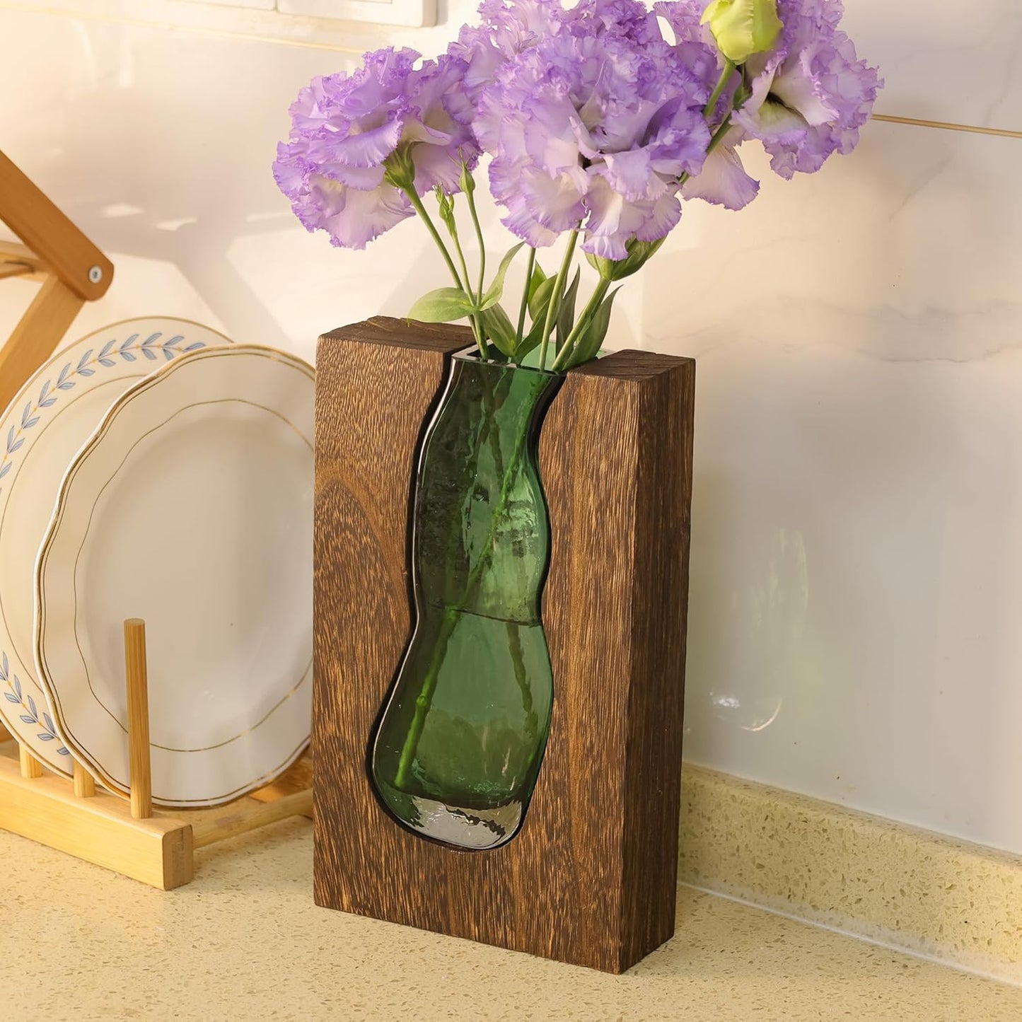 Rustic Style Wood & Glass Vase