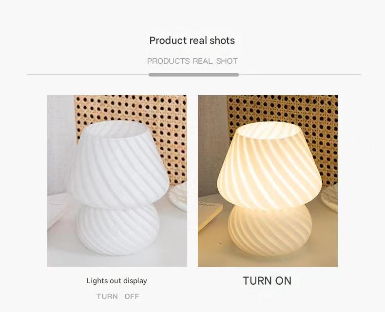 White Retro Swirl Glass Mushroom Table Lamp