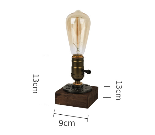 Rustic Industrial Table Lamp - Vintage Wooden Base