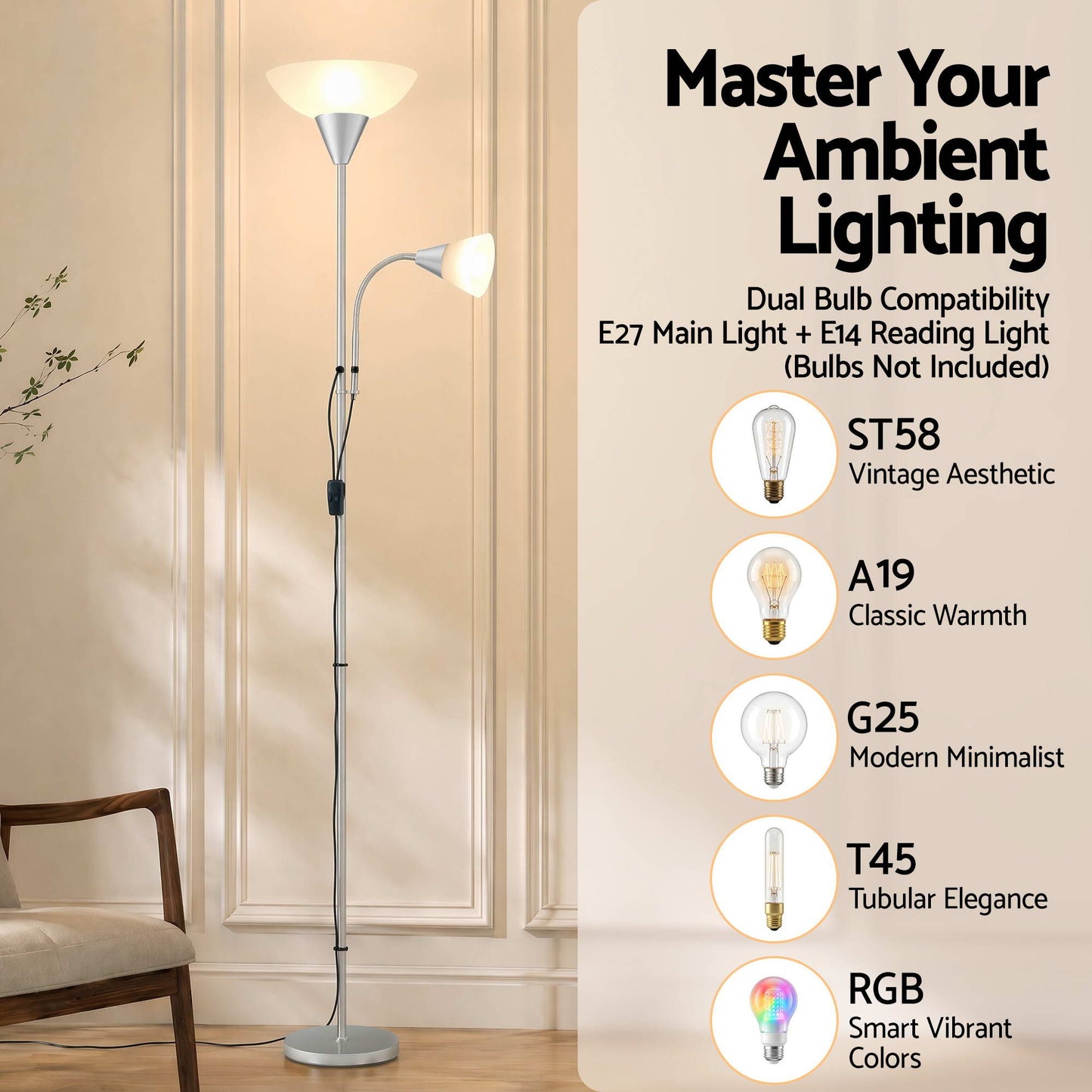 Modern Floor Lamp Mother and Child - Silver