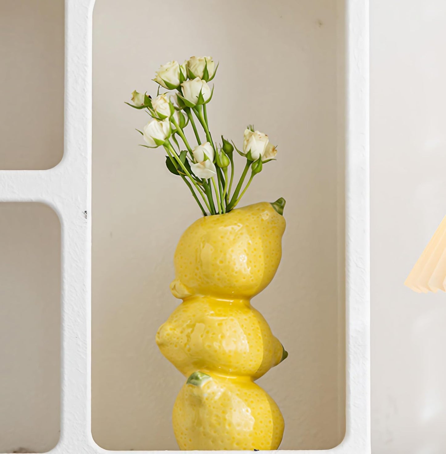 Yellow Ceramic Vase with Lemon Design