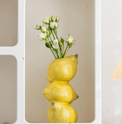 Yellow Ceramic Vase with Lemon Design