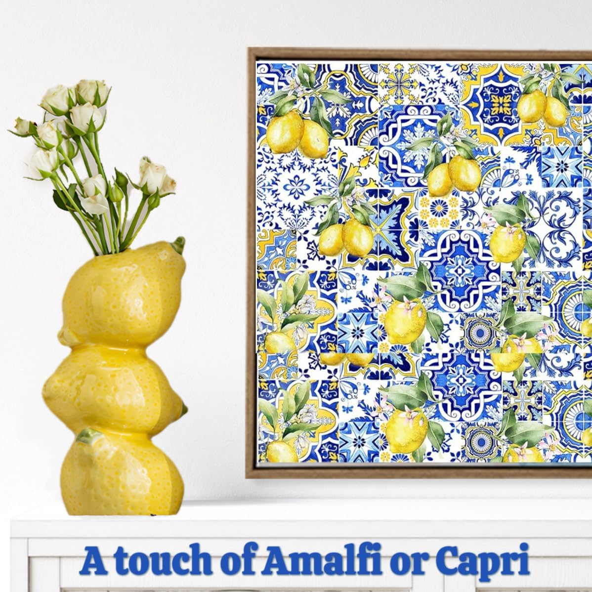 Yellow Ceramic Vase with Lemon Design