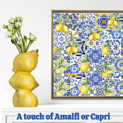 Yellow Ceramic Vase with Lemon Design