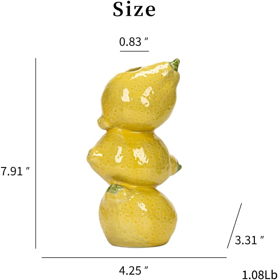 Yellow Ceramic Vase with Lemon Design