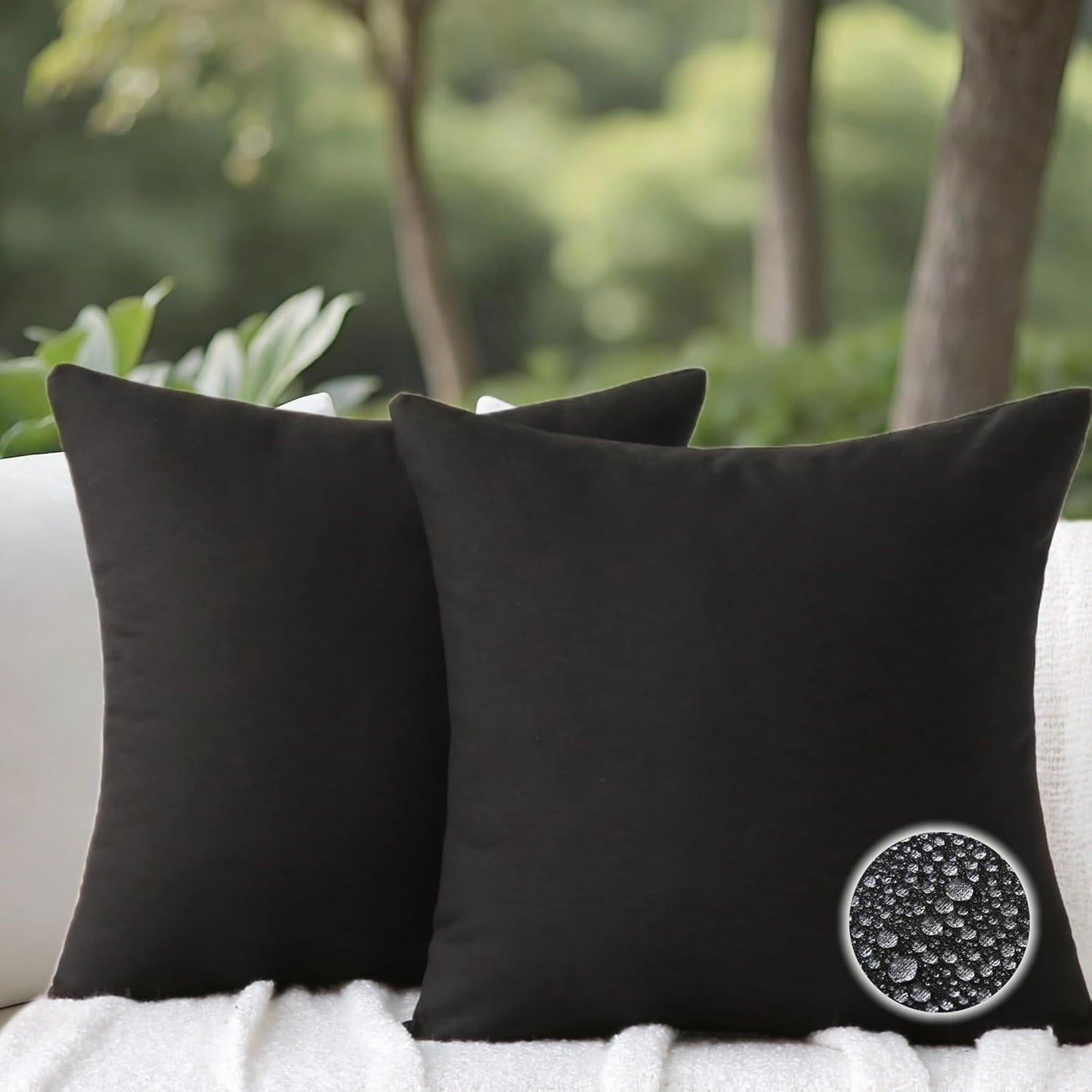 Black Outdoor Waterproof Pillows with Inserts - Pack of 2