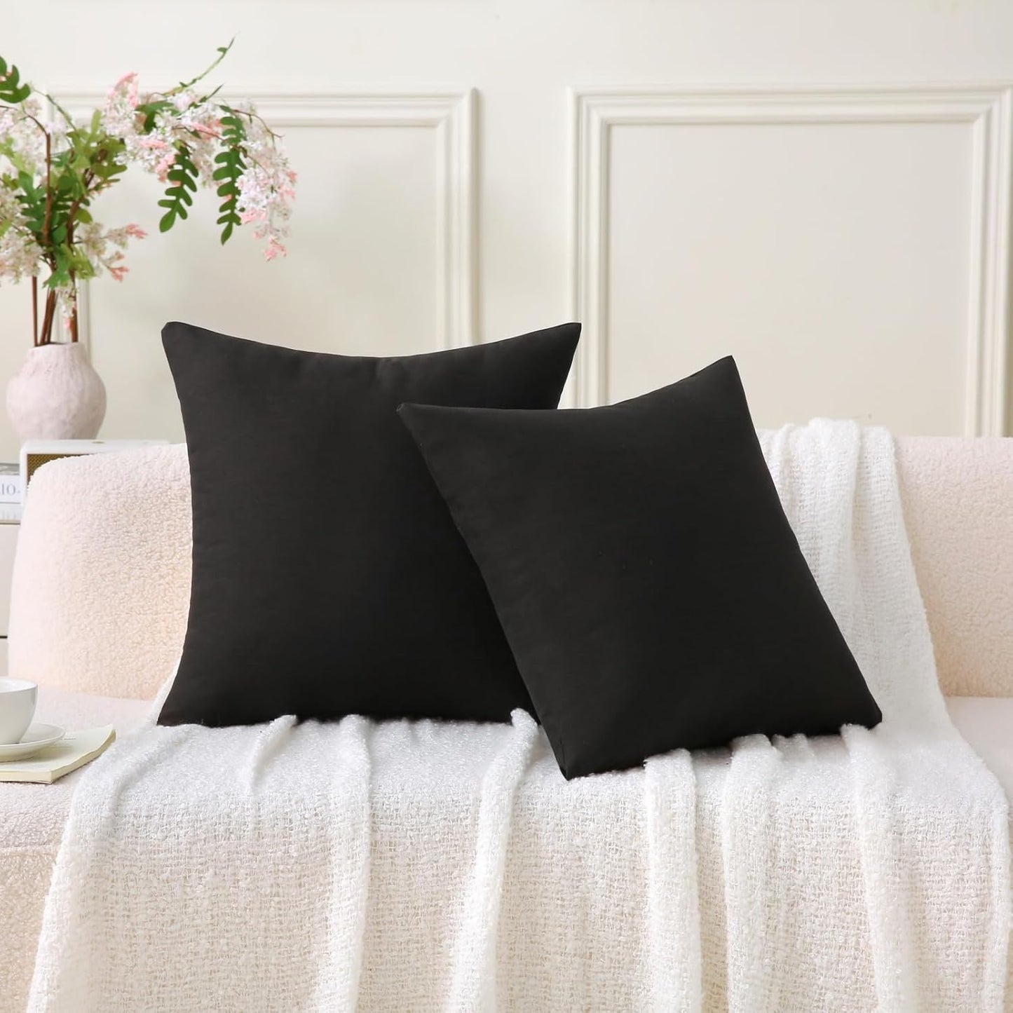 Black Outdoor Waterproof Pillows with Inserts - Pack of 2