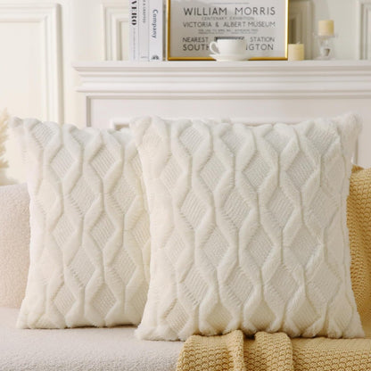 Square Boho Faux Fur Throw Pillows - Set of 2