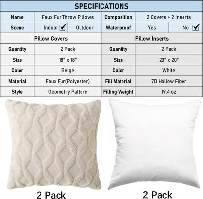 Square Boho Faux Fur Throw Pillows - Set of 2