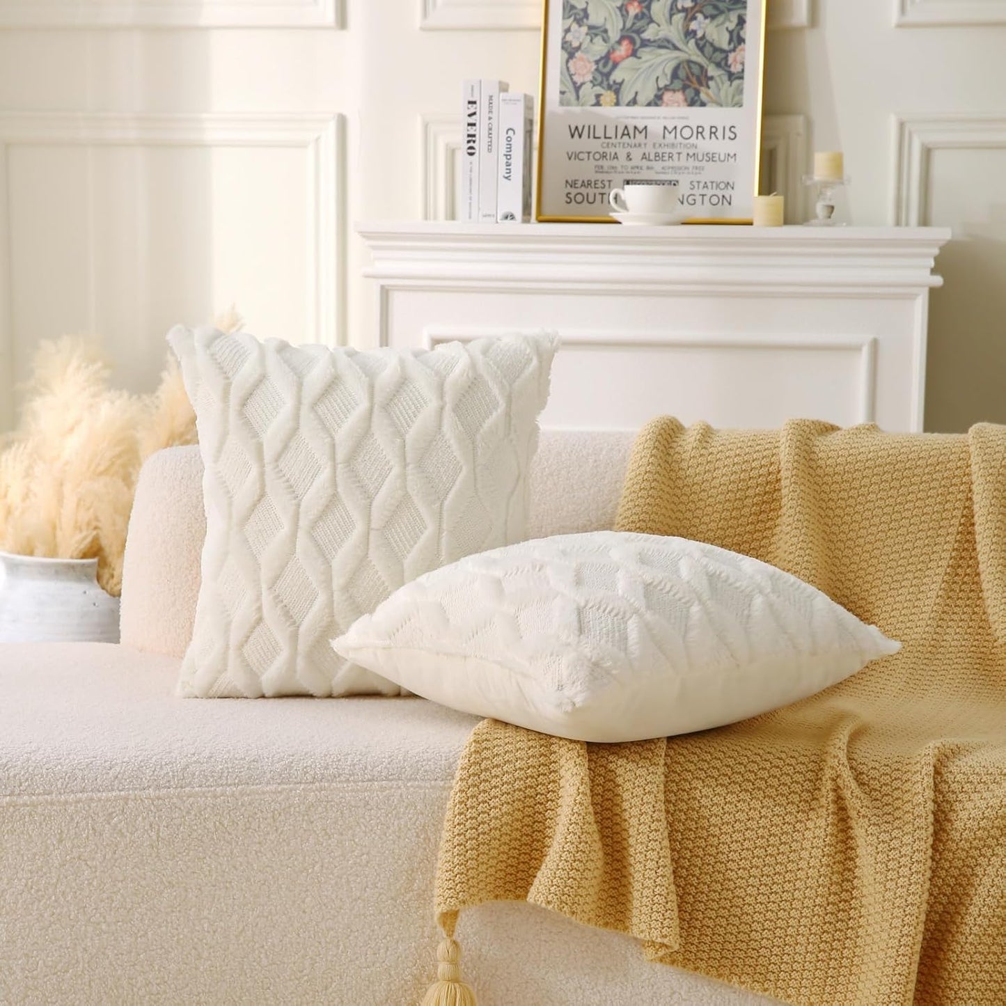 Square Boho Faux Fur Throw Pillows - Set of 2