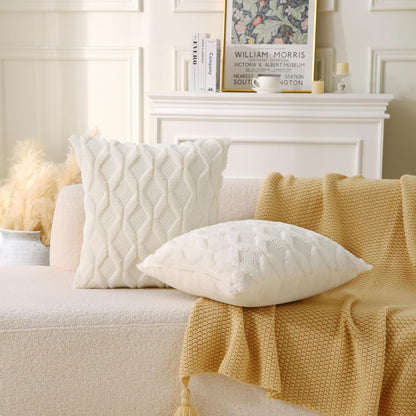 Square Boho Faux Fur Throw Pillows - Set of 2