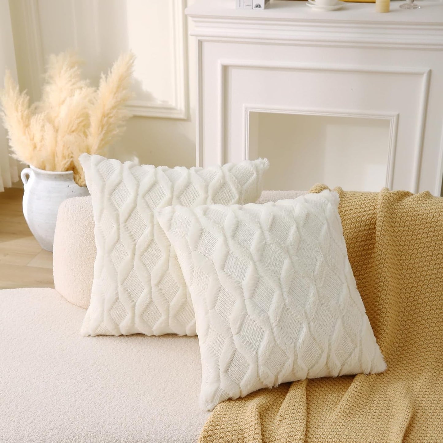 Square Boho Faux Fur Throw Pillows - Set of 2