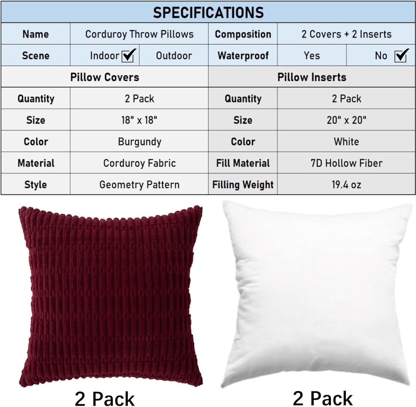 Corduroy Square Striped Throw Pillows - Set of 2