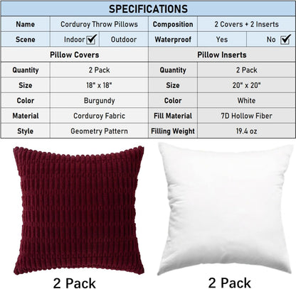 Corduroy Square Striped Throw Pillows - Set of 2
