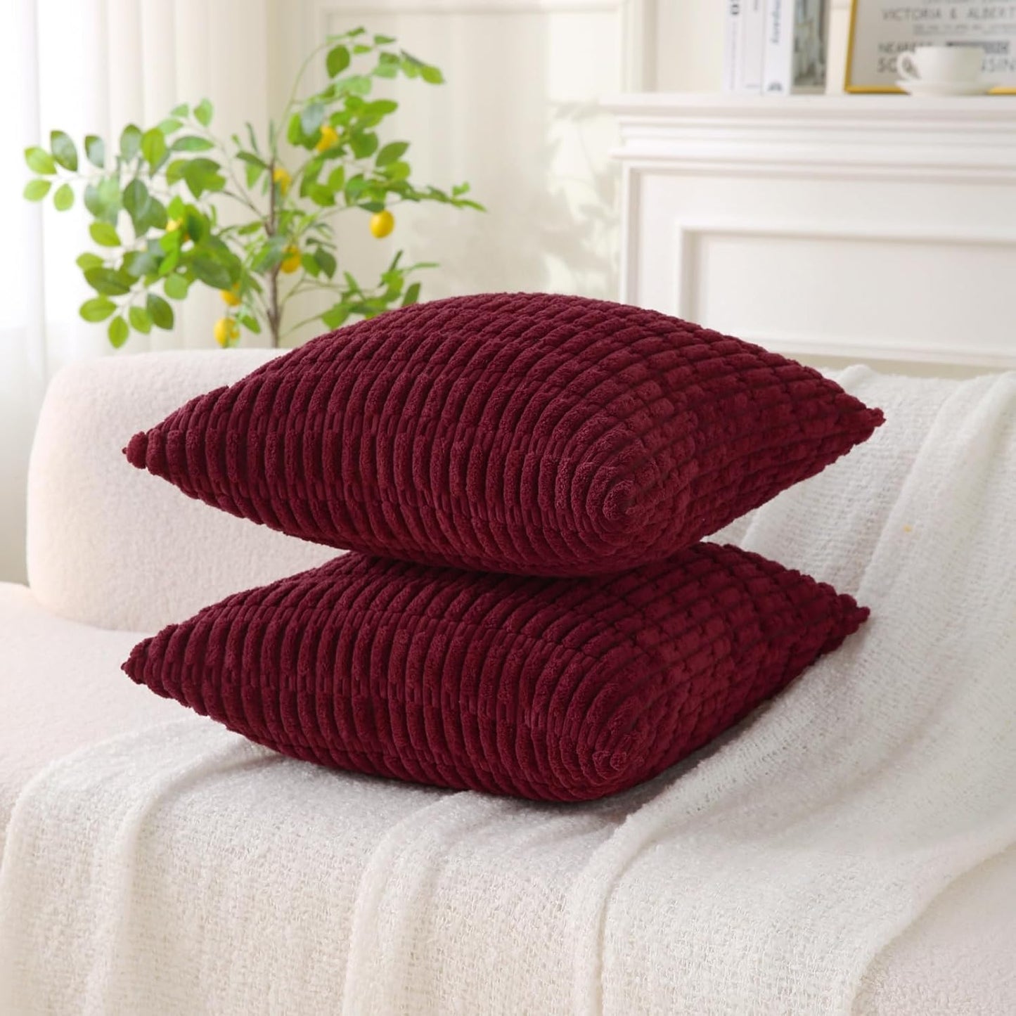 Corduroy Square Striped Throw Pillows - Set of 2