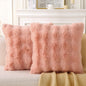 Faux Fur Square Boho Medium Plaid Pink Throw Pillows - Set of 2