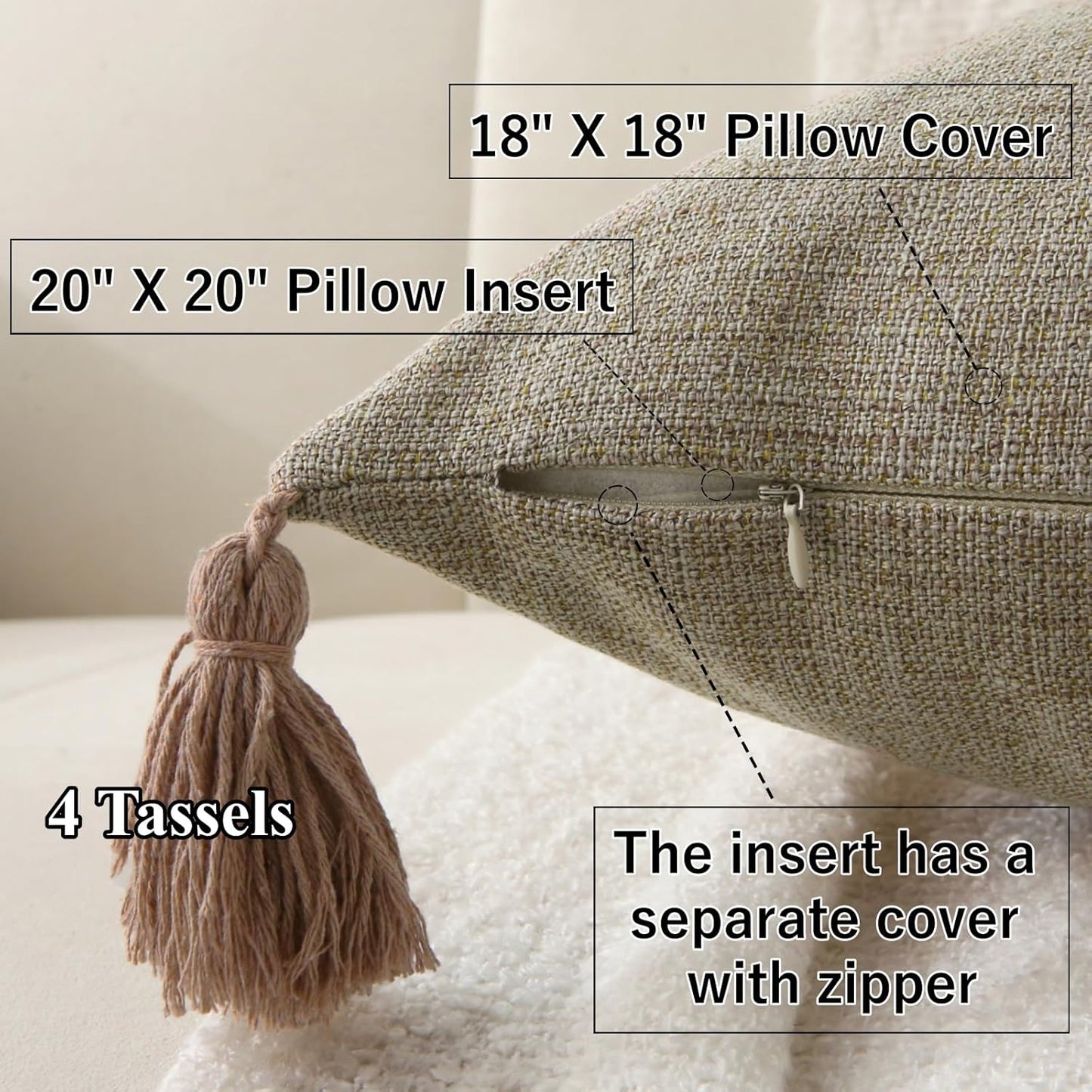 Farmhouse Neutral Throw Pillows with Tassels - Pack of 2