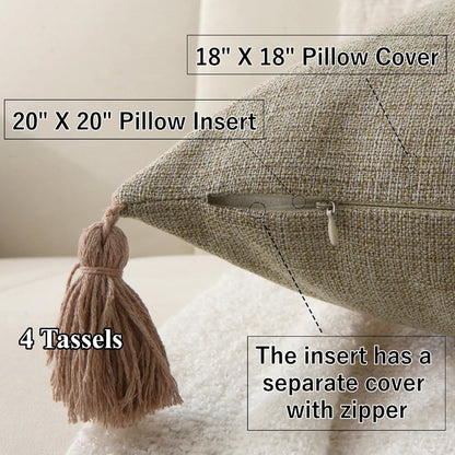 Farmhouse Neutral Throw Pillows with Tassels - Pack of 2
