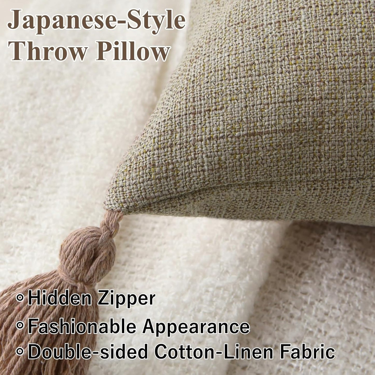 Farmhouse Neutral Throw Pillows with Tassels - Pack of 2