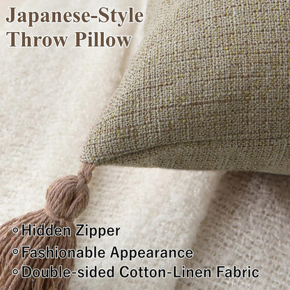 Farmhouse Neutral Throw Pillows with Tassels - Pack of 2