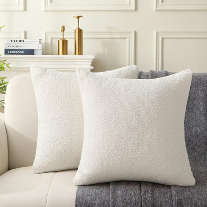 Soft White Textured Boucle Throw Pillows - Pack of 2