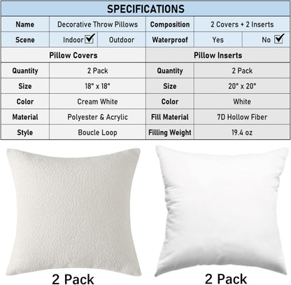 Soft White Textured Boucle Throw Pillows - Pack of 2