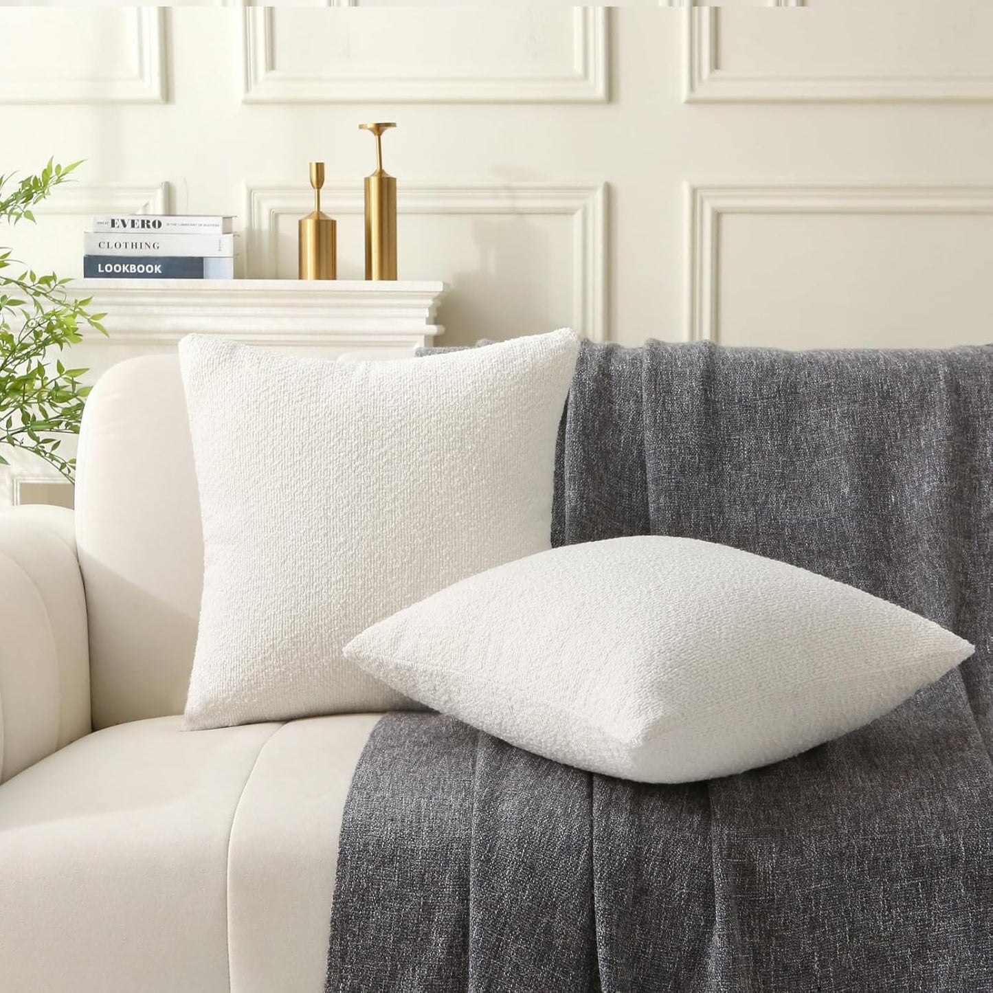 Soft White Textured Boucle Throw Pillows - Pack of 2