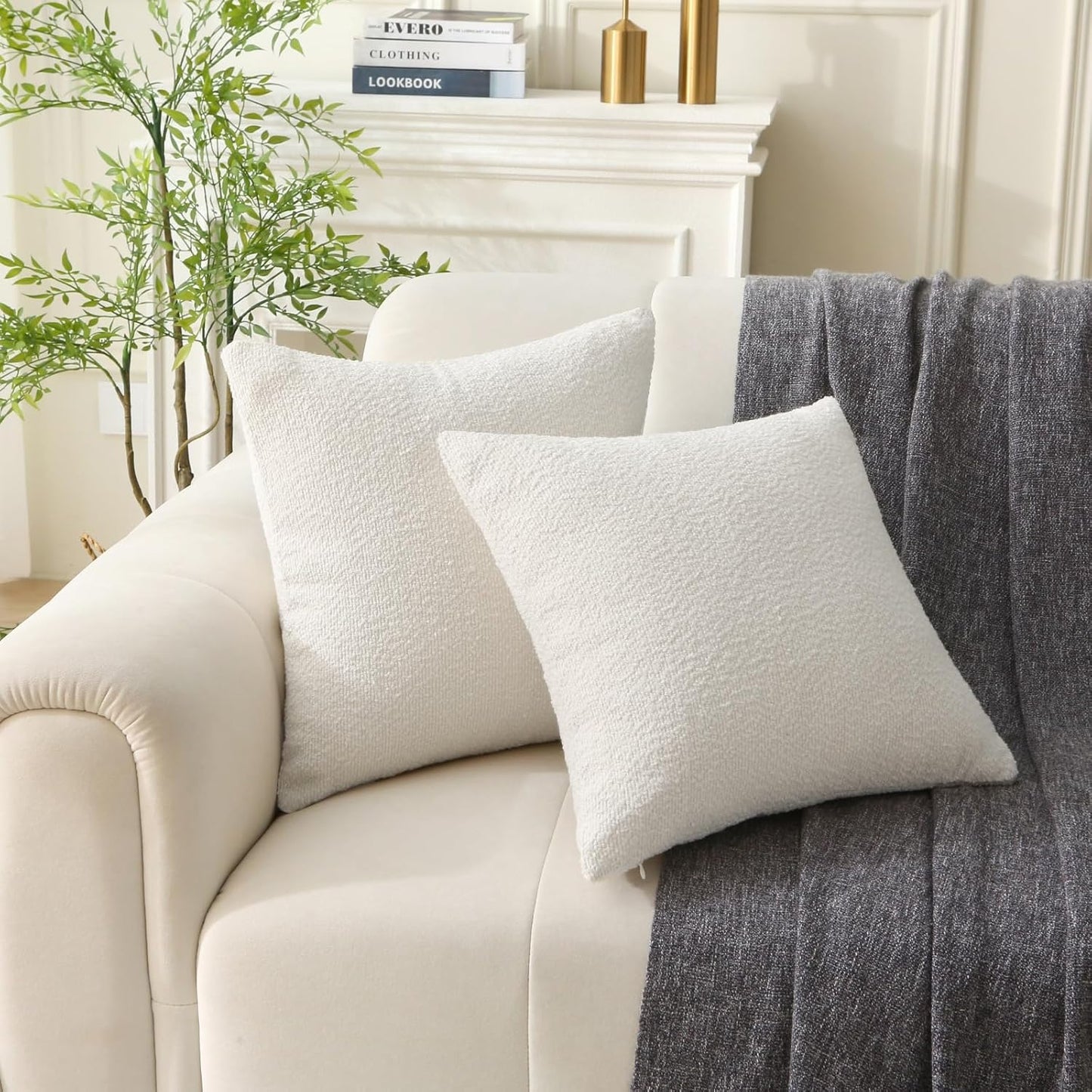 Soft White Textured Boucle Throw Pillows - Pack of 2