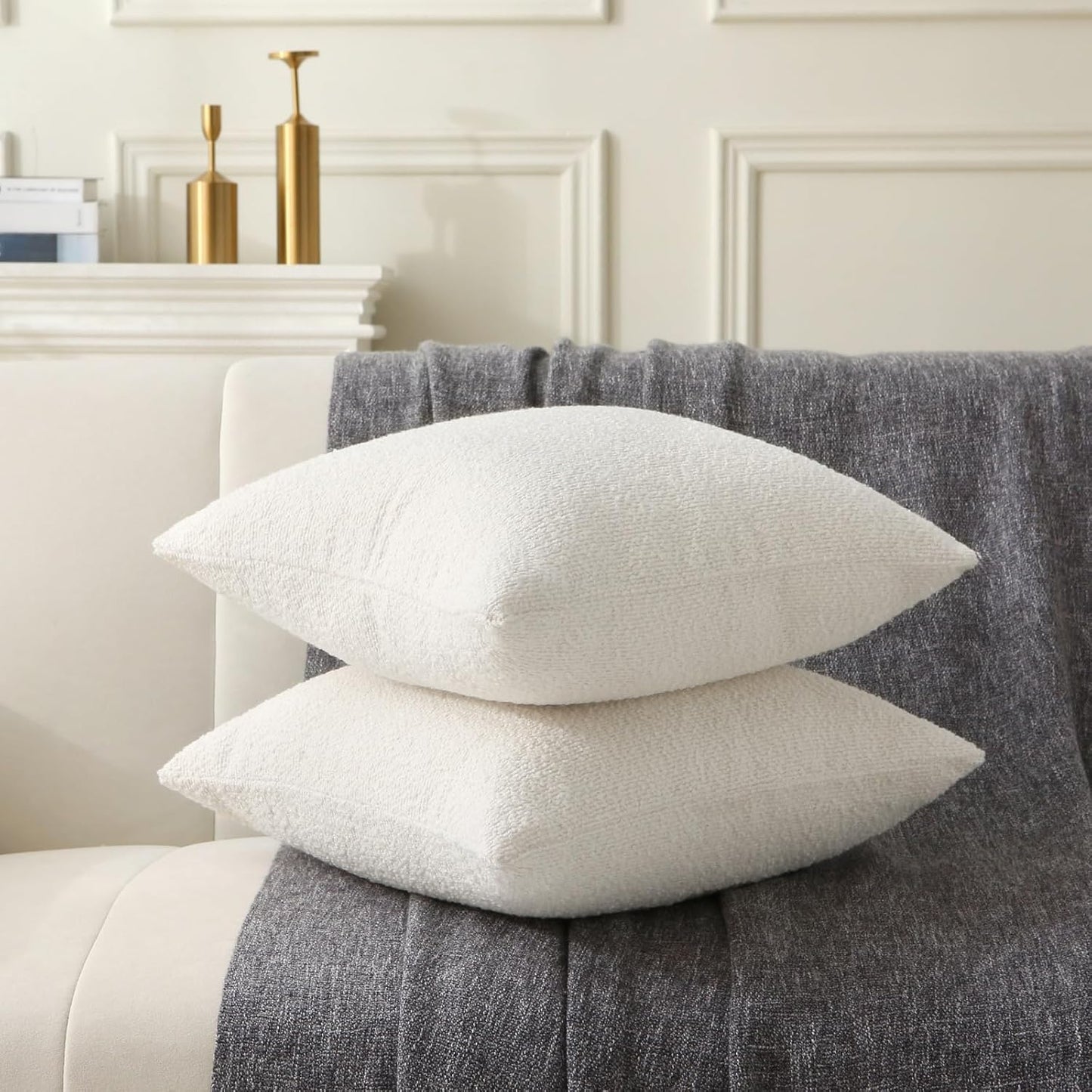 Soft White Textured Boucle Throw Pillows - Pack of 2