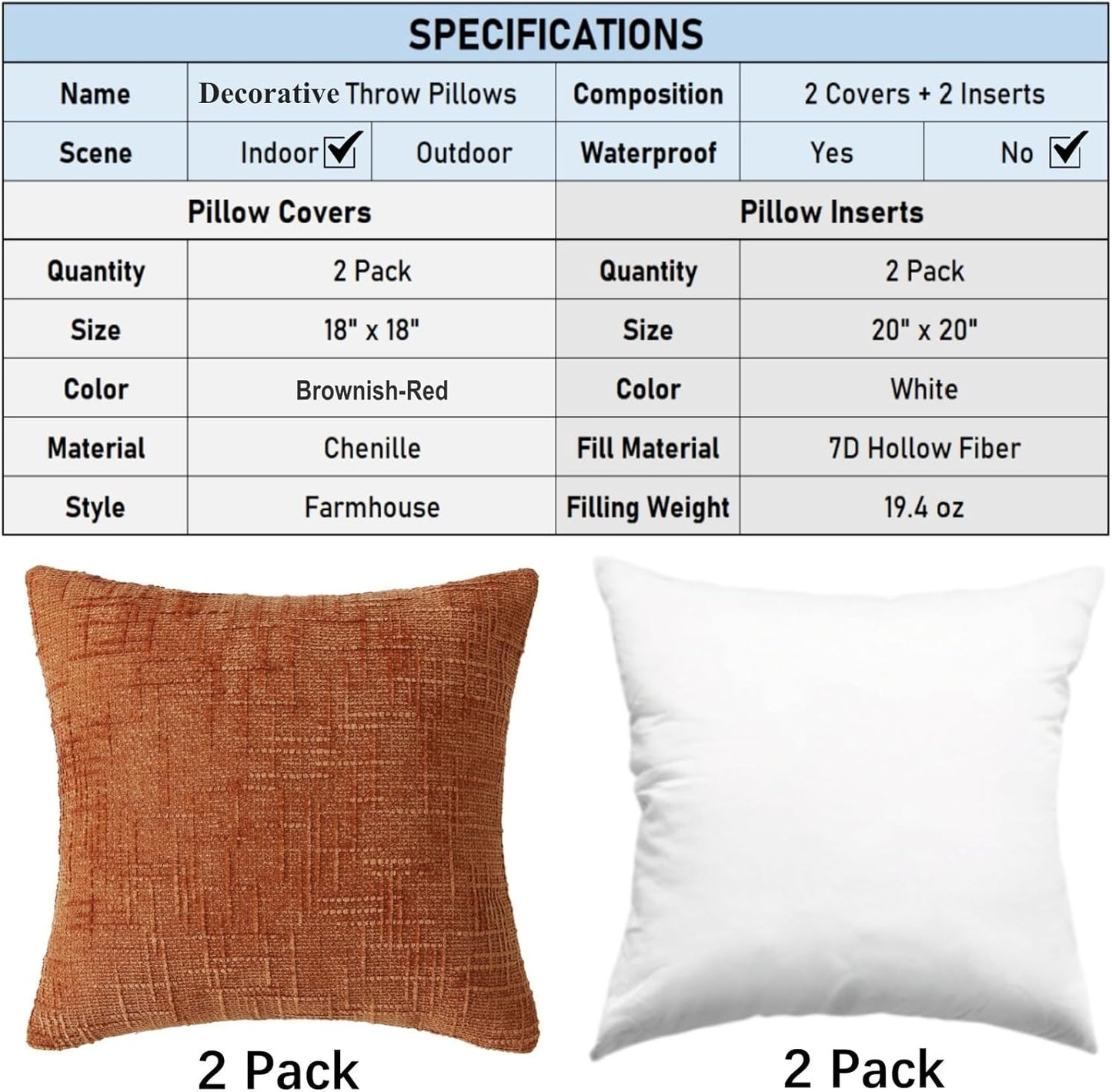 Farmhouse Square Boho Throw Pillows - Pack of 2