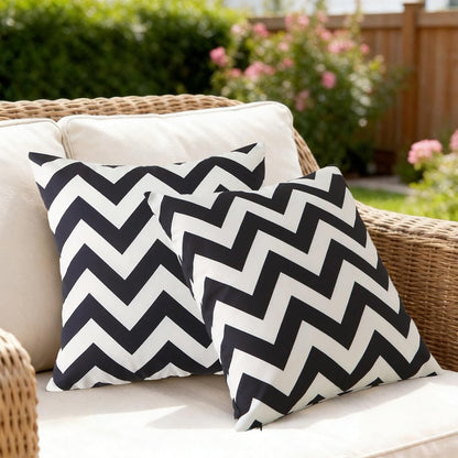 Outdoor Waterproof Striped Throw Pillow (Black Zig Zag Stripes) - Pack of 2