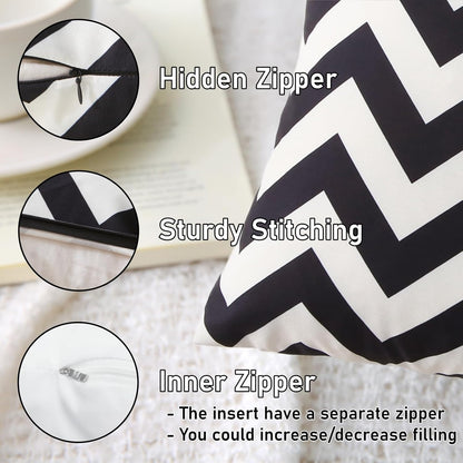Outdoor Waterproof Striped Throw Pillow (Black Zig Zag Stripes) - Pack of 2