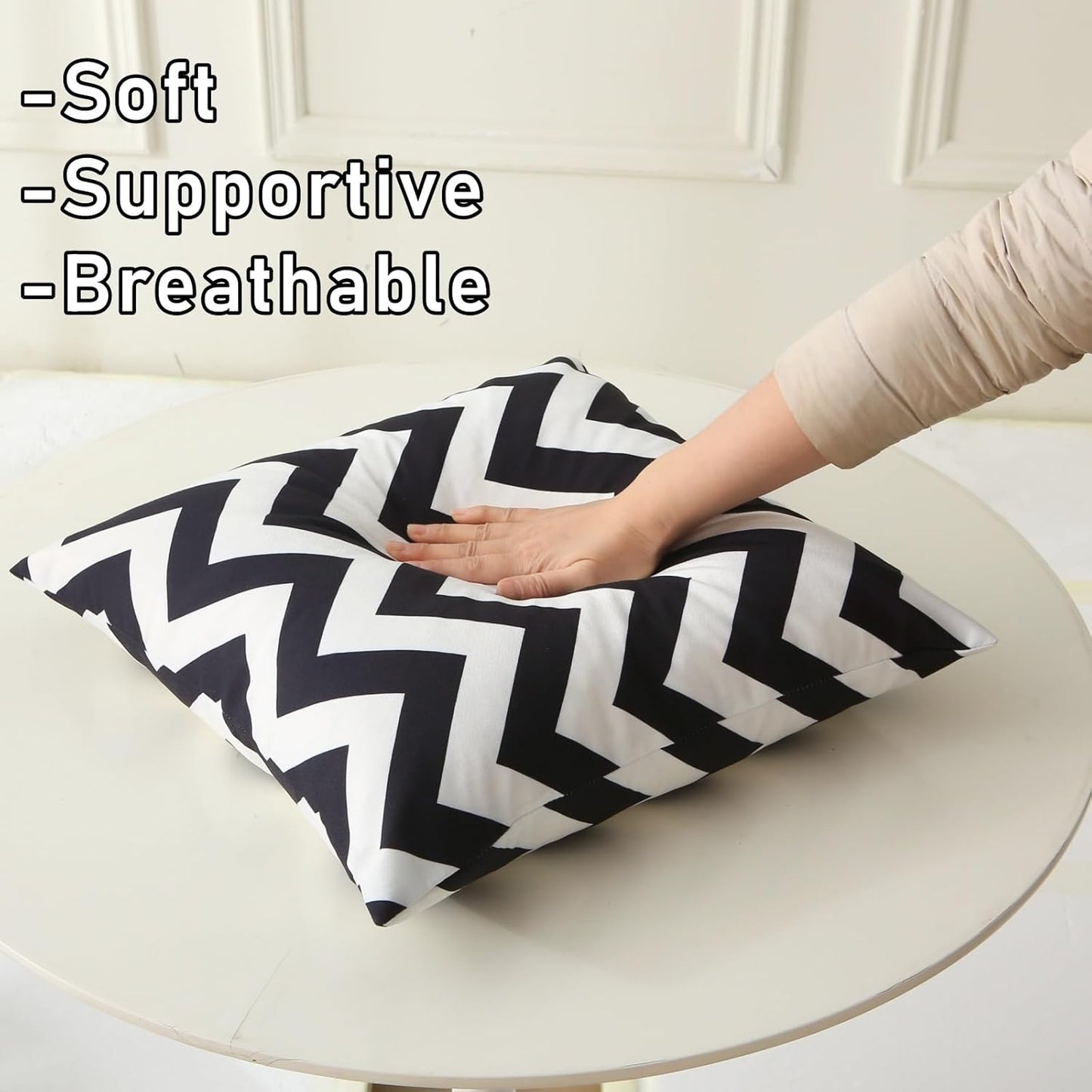 Outdoor Waterproof Striped Throw Pillow (Black Zig Zag Stripes) - Pack of 2