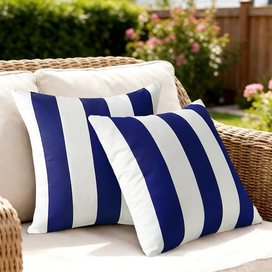 Outdoor Waterproof Striped Throw Pillow (Blue Vertical Stripes) - Pack of 2