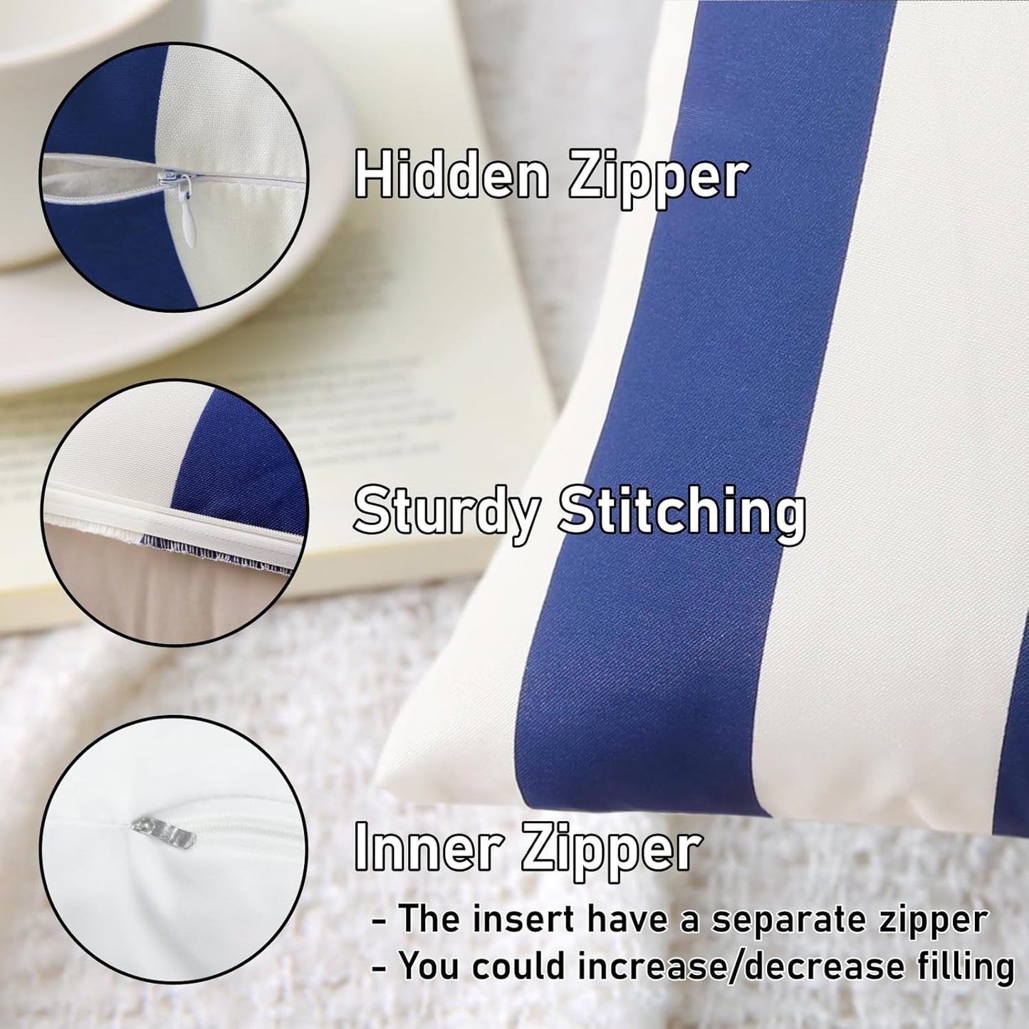 Outdoor Waterproof Striped Throw Pillow (Blue Vertical Stripes) - Pack of 2