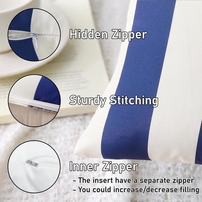 Outdoor Waterproof Striped Throw Pillow (Blue Vertical Stripes) - Pack of 2