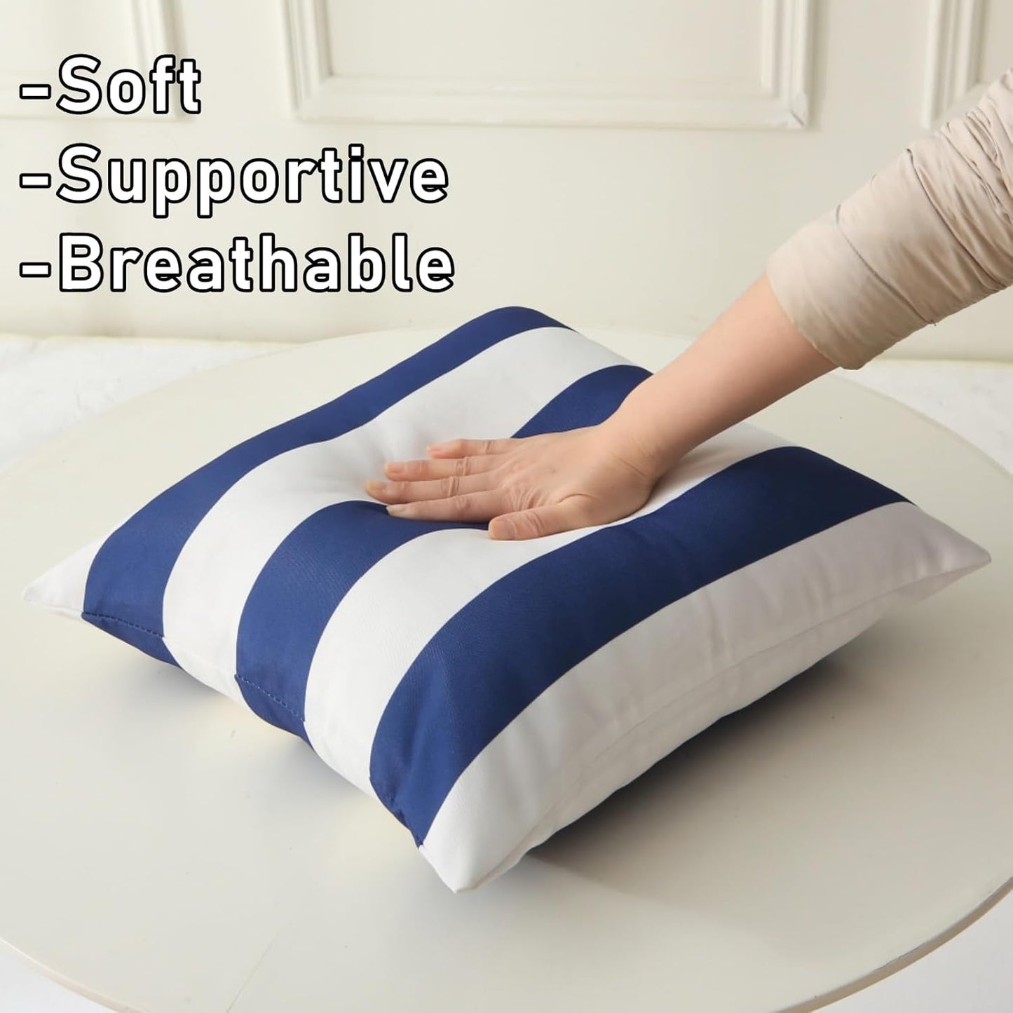 Outdoor Waterproof Striped Throw Pillow (Blue Vertical Stripes) - Pack of 2