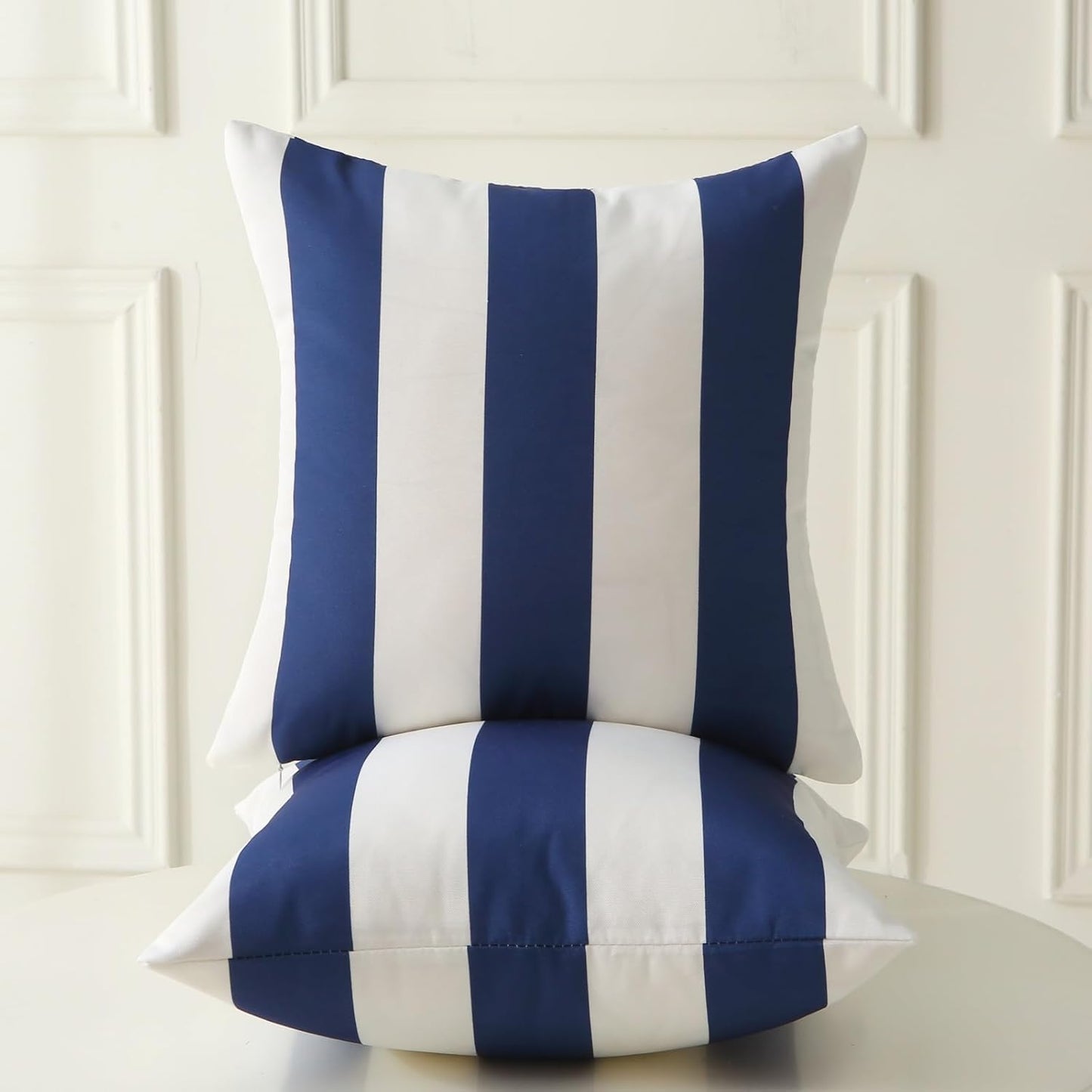 Outdoor Waterproof Striped Throw Pillow (Blue Vertical Stripes) - Pack of 2