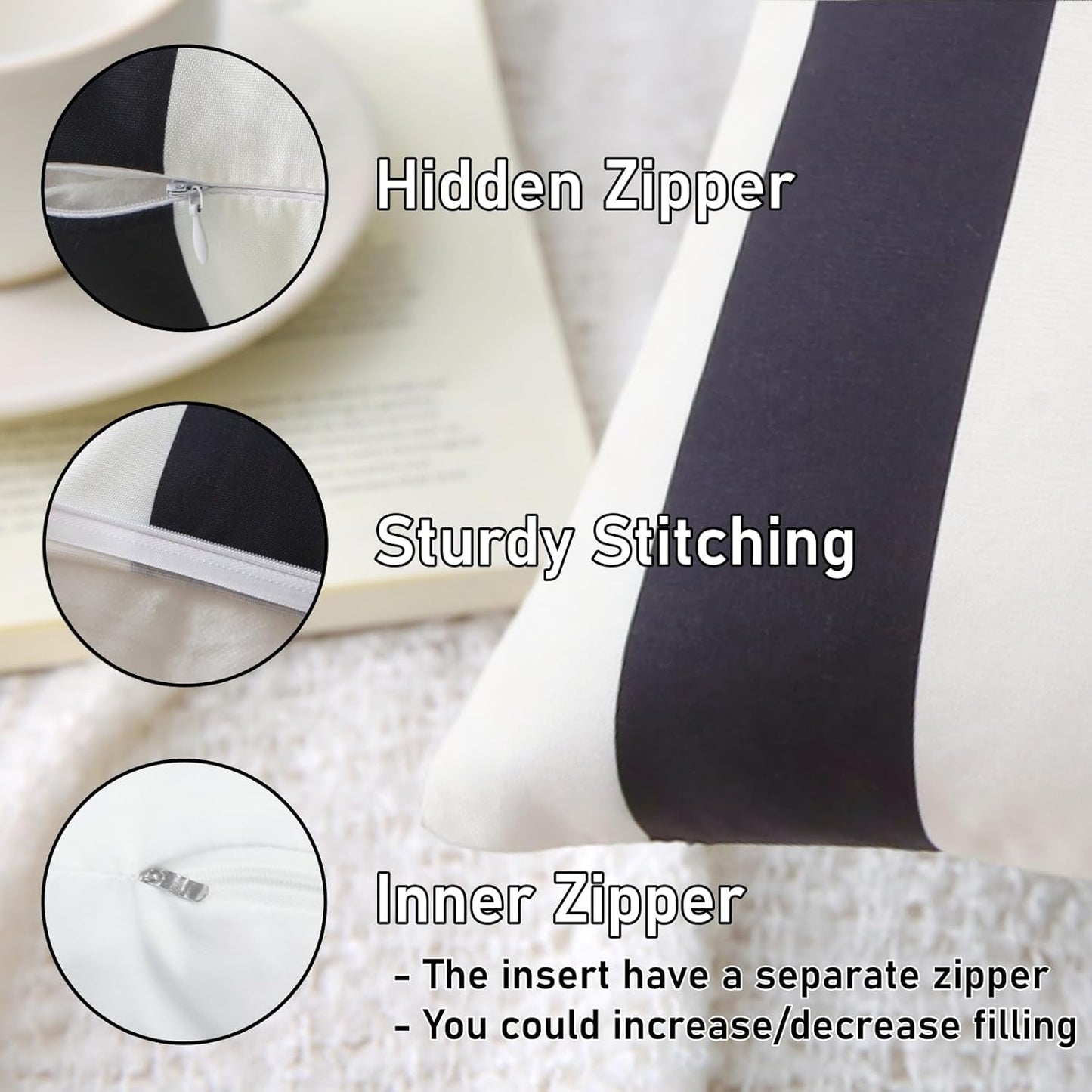 Outdoor Waterproof Striped Pillow (Black Vertical Stripes) - Pack of 2