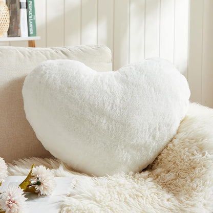 White Heart Shaped Throw Pillow