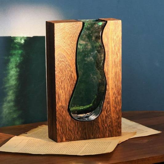 Rustic Style Wood & Glass Vase
