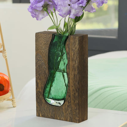Rustic Style Wood & Glass Vase