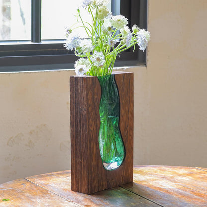 Rustic Style Wood & Glass Vase