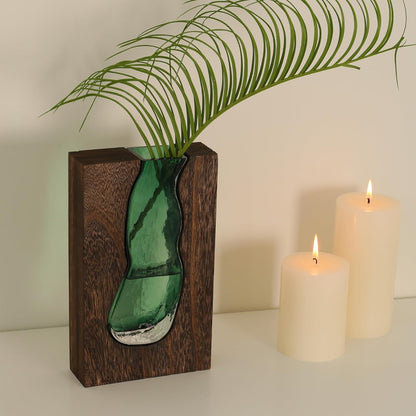 Rustic Style Wood & Glass Vase