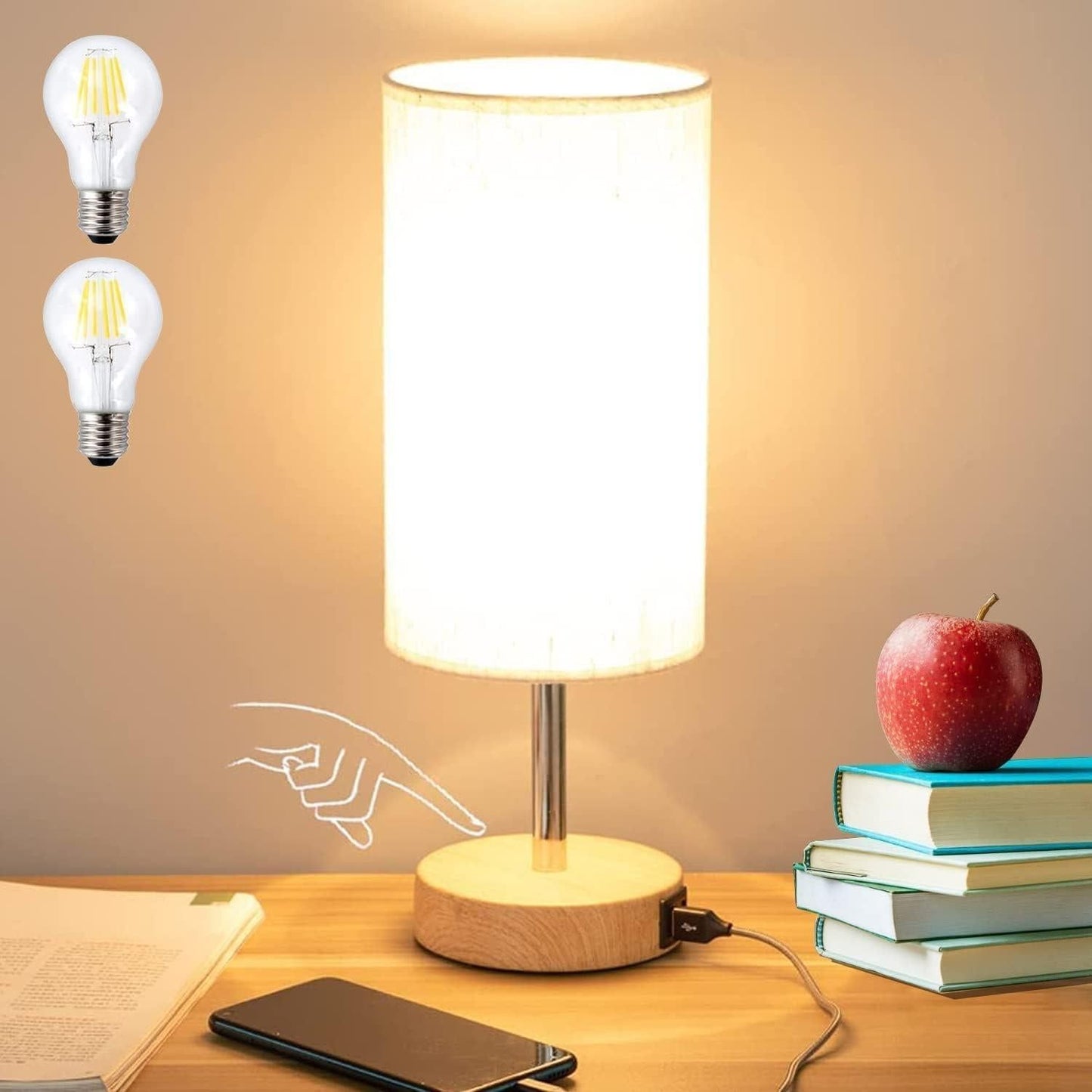 Square Fabric Shade Bedside Table Lamp