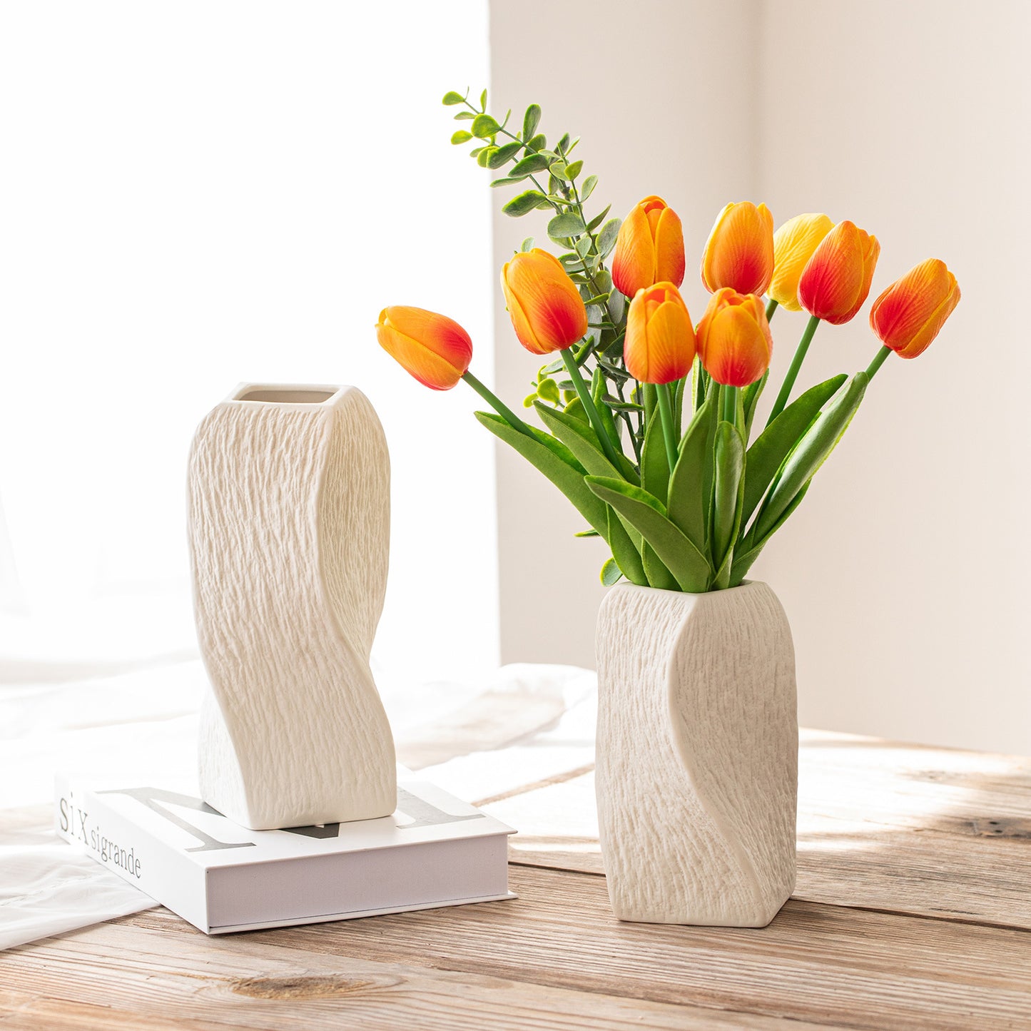 White Abstract Twisted Ceramic Vase