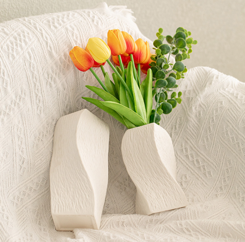 White Abstract Twisted Ceramic Vase