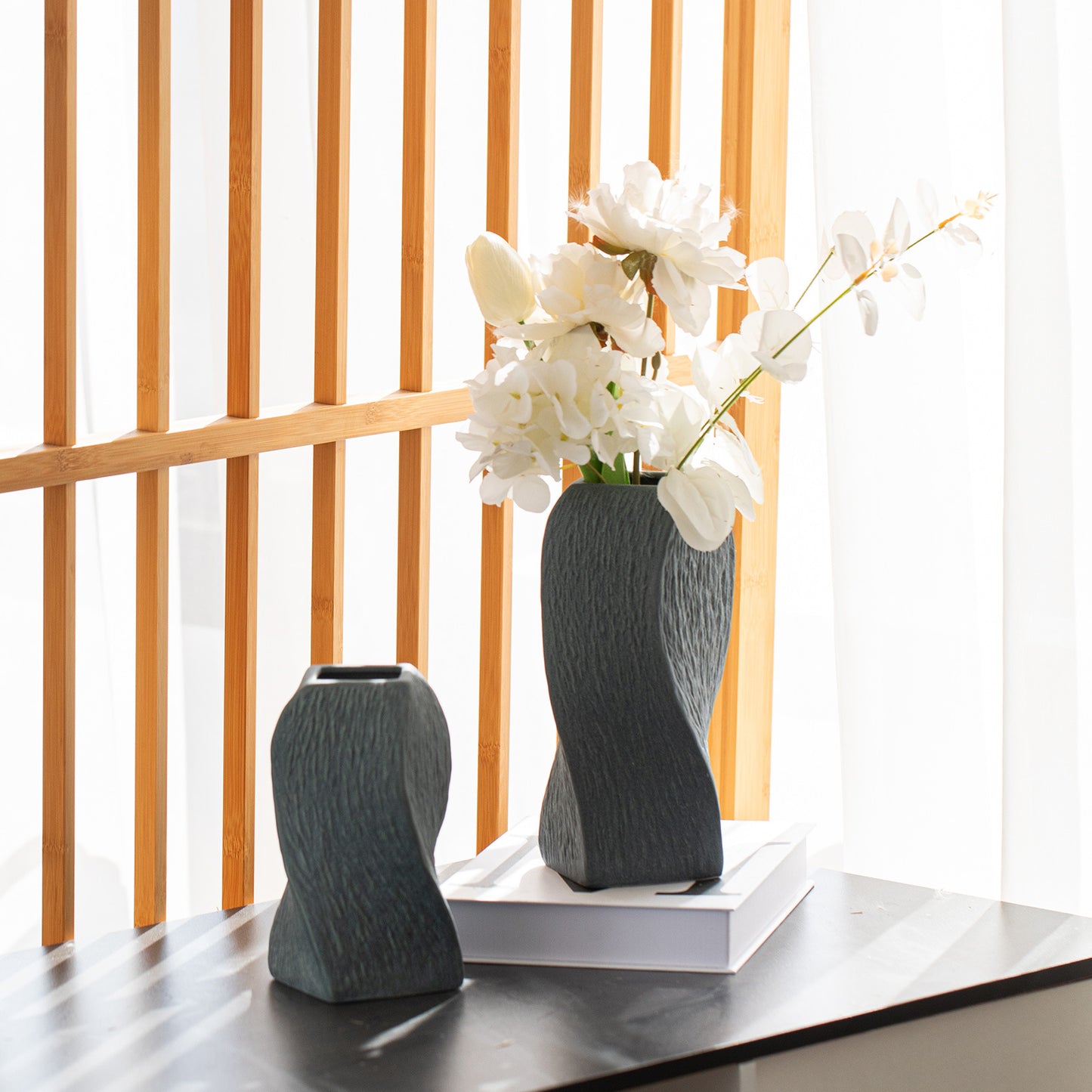 Grey Abstract Twisted Ceramic Vase