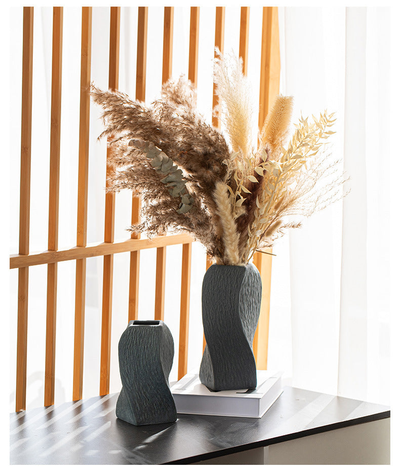 Grey Abstract Twisted Ceramic Vase