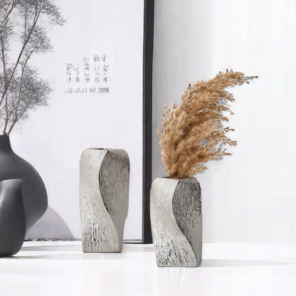 Silver Abstract Twisted Ceramic Vase